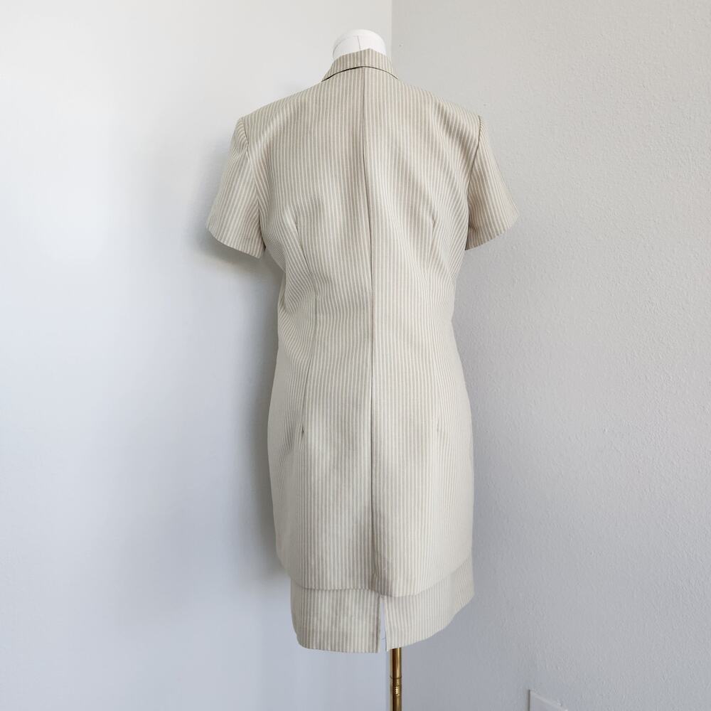 Vintage 90s Lisa Jo Cream Pinstripe Sheath Dress & Blazer Set Preppy Office L - Picture 6 of 16